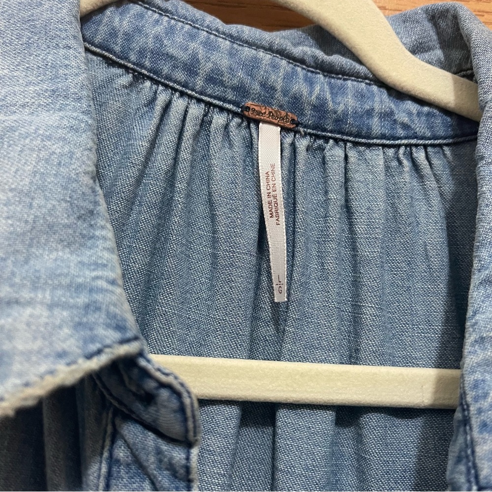 Light Blue Denim Button-Front Tiered Mini Dress - Picture 2 of 5
